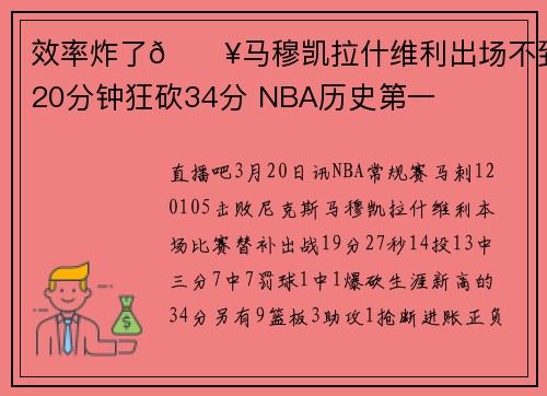 效率炸了💥马穆凯拉什维利出场不到20分钟狂砍34分 NBA历史第一