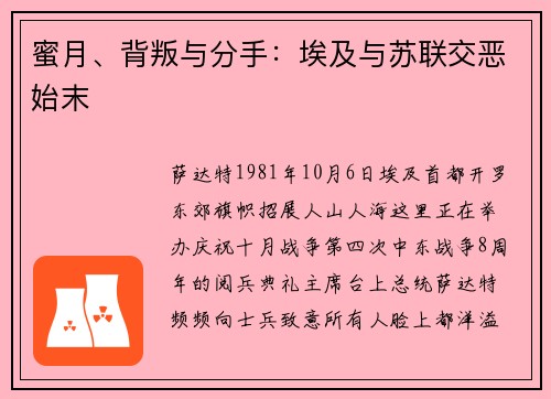 蜜月、背叛与分手：埃及与苏联交恶始末